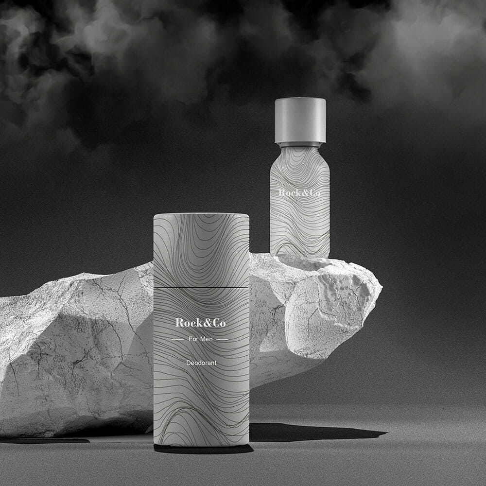 creative product photography deodrant on stone