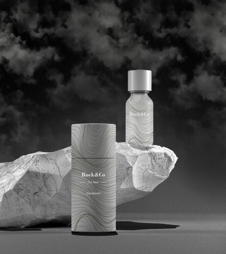 bottle of essential massage oil on stone - beauty treatment. white design packaging mock up. 3d illustration.